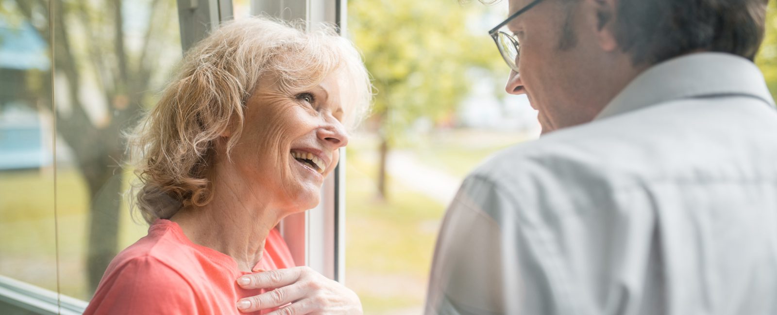 Stock older couple talking