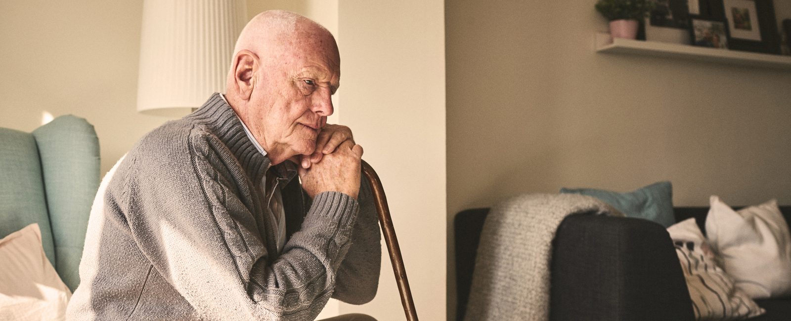 Stock older man on sofa