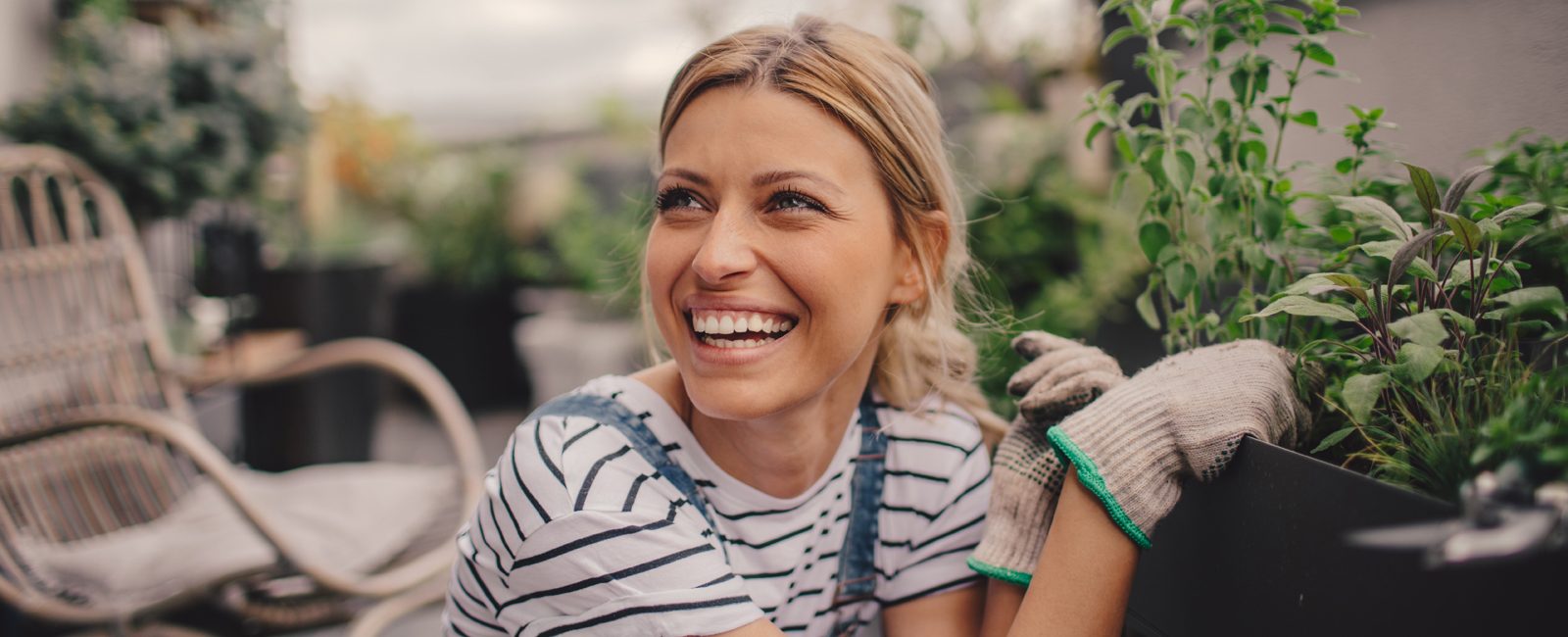 Stock woman gardening